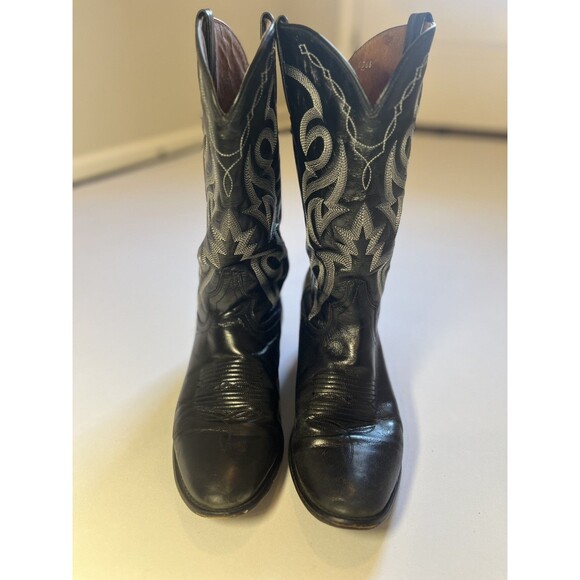 Dan Post Black Leather Western Cowboy Boots- 9 EW Made in Mexico - Picture 9 of 16